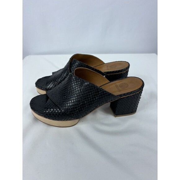 Coclico Richie Platform Sandals Black Snakeskin Snake 8 38.5 Block Heel - Picture 9 of 9